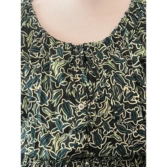 NEW LHD Blouson Shirt Dress •6• Black Sea Turtle Long Sleeve Rio Tie Waist $575 - Picture 6 of 12